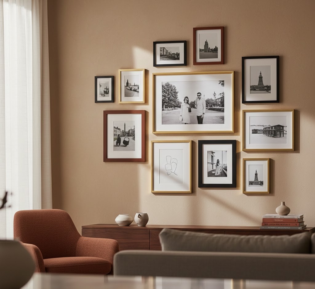 Galerijwand met fotolijsten