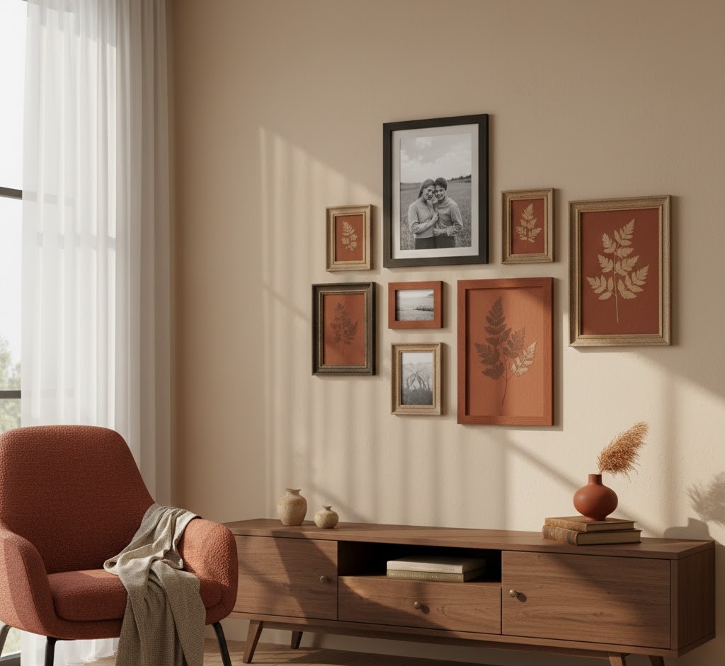 Woonkamer met fotolijsten